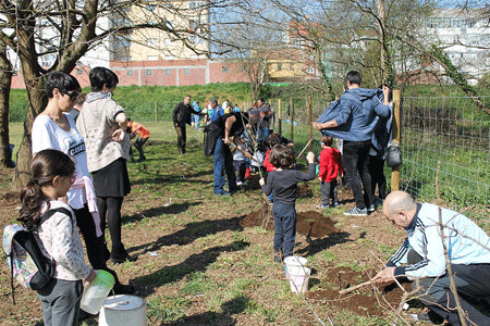 Actividade no horto ecolxico no Da da rbore. Foto: Senda Nova